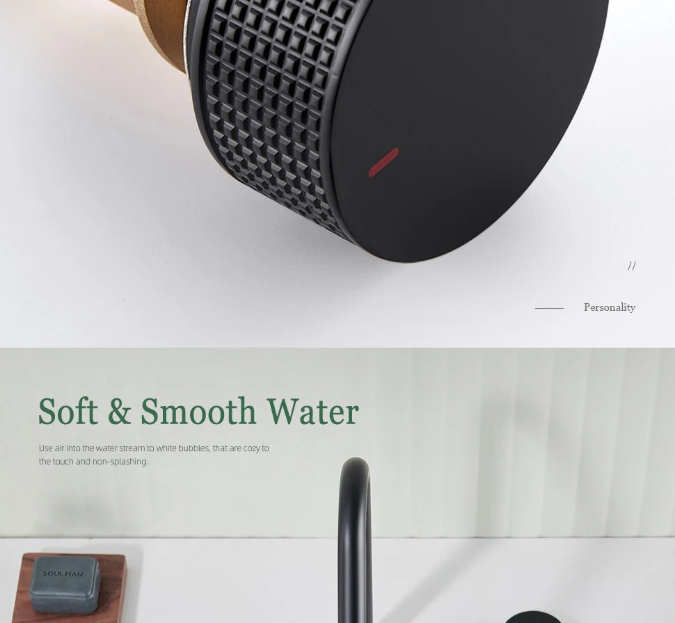 Matte Black Basin Faucet Knurled Knob Sink Tap