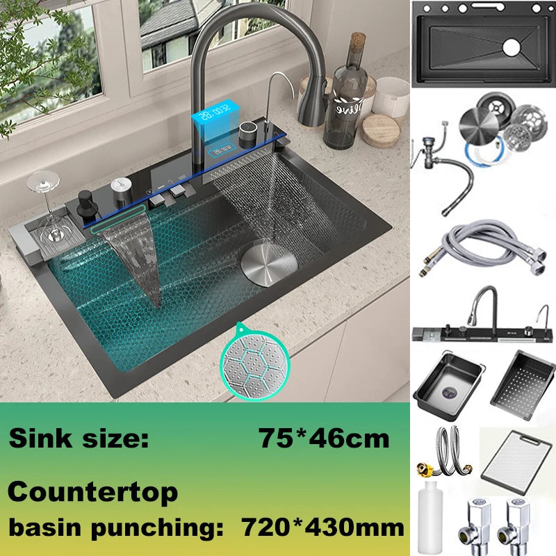 Stainless Steel Waterfall Sink Scratch Durable Resistant Large