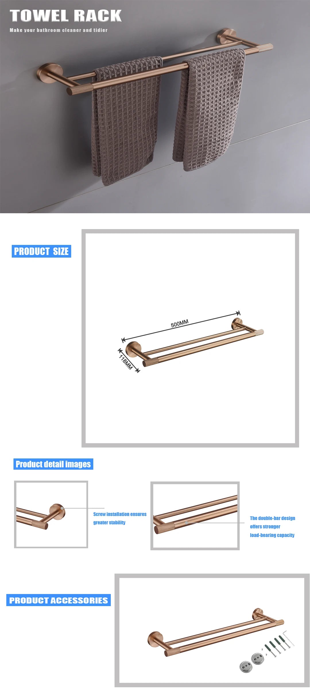 Brushed Rose Gold Brass Knurled Toilet Brush Holder