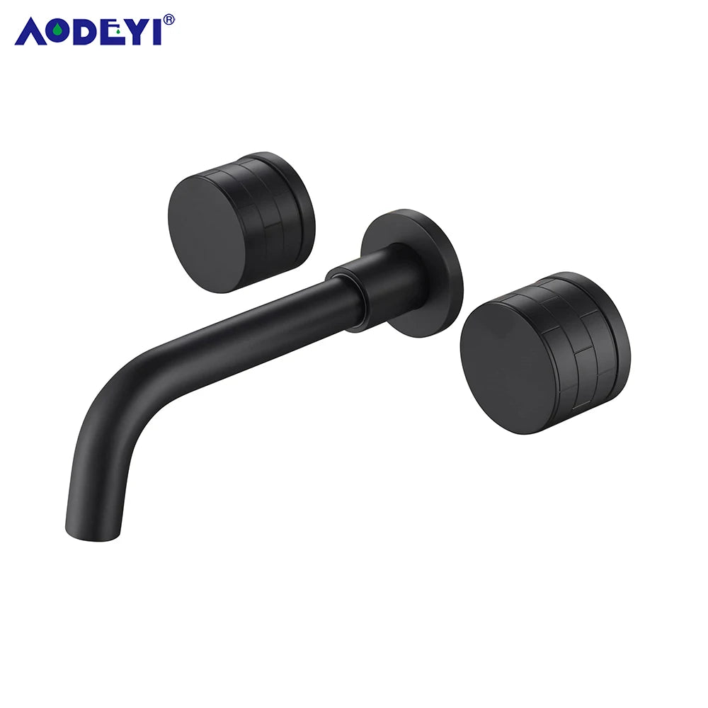 Black Bathroom Faucet Brass Double Lever Wall Mounted