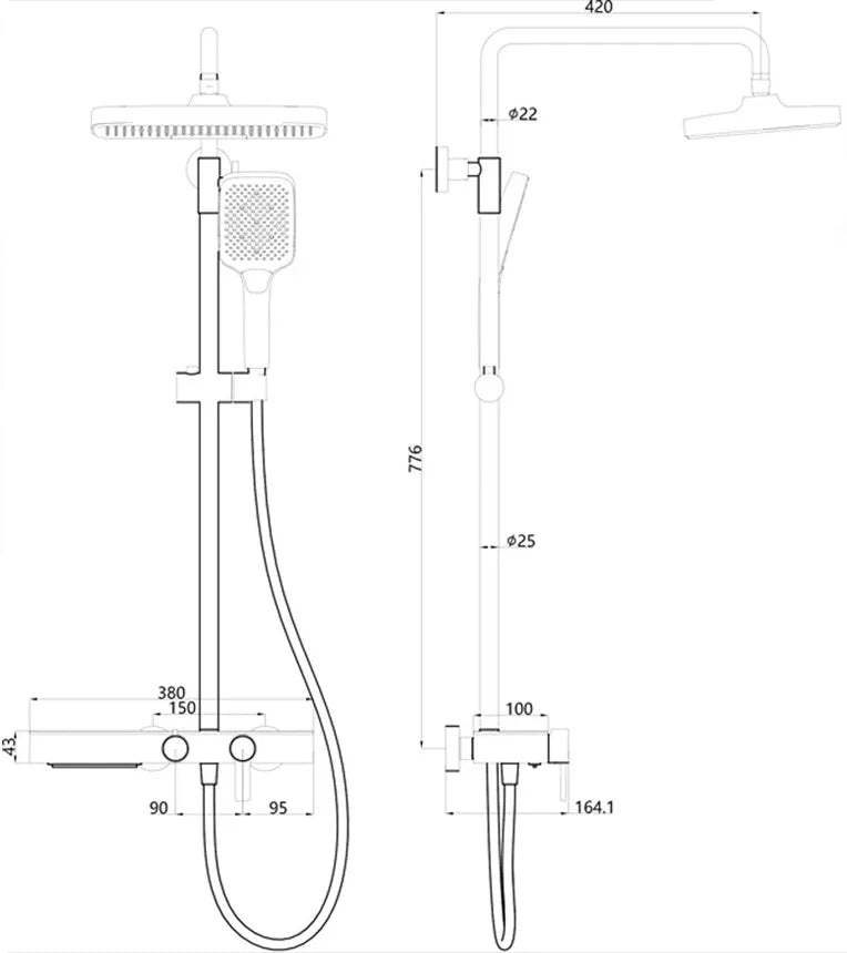 Kemaidi Bathroom Shower System Cold Control Knobbed Triple