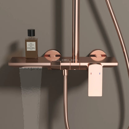 Brushed Gold Piao Bathroom Shower System Brass Waterfall