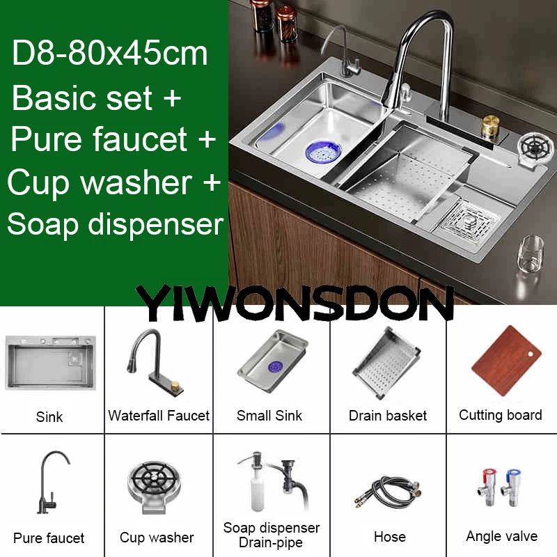 Brushed Nano Sink Waterfall Faucet Large Bowl Cup