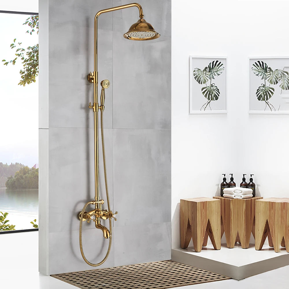 Golden Shower Bathroom Bath Shower Faucet Brass Swivel
