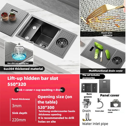 Cup Washer Hidden Bar Sinks Lid Multifunctionalstainless Steel
