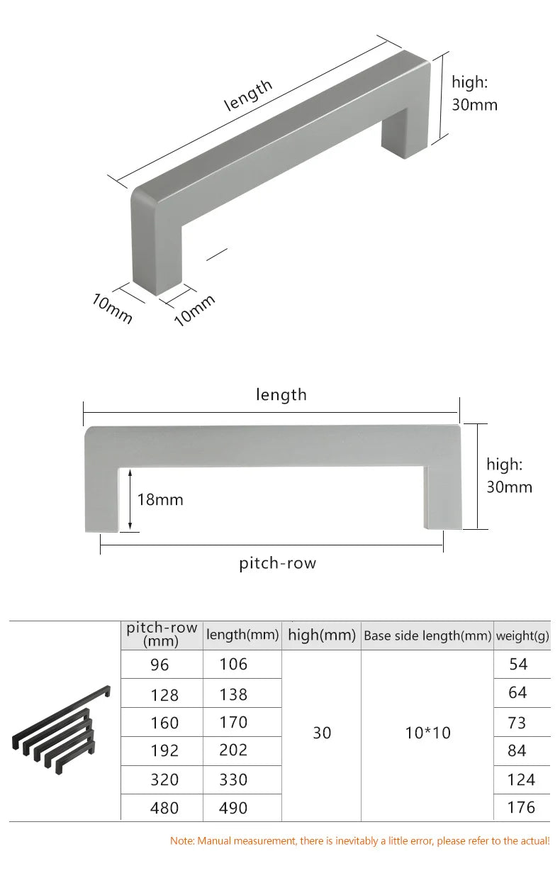 Square 500mm Extended Long Handle Wardrobe Door Handle