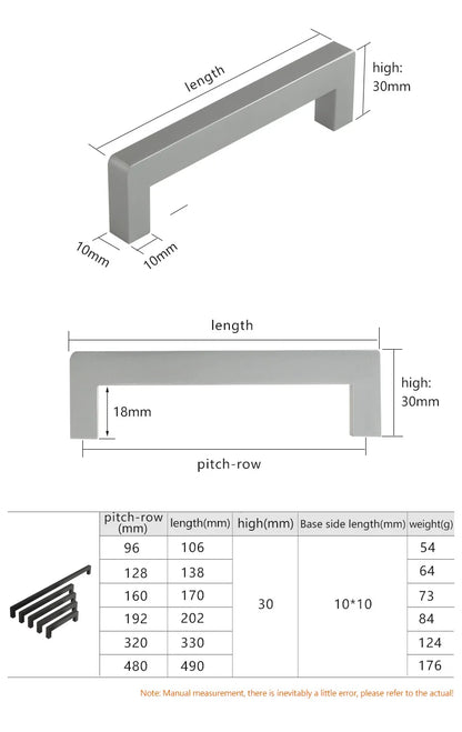 Square 500mm Extended Long Handle Wardrobe Door Handle
