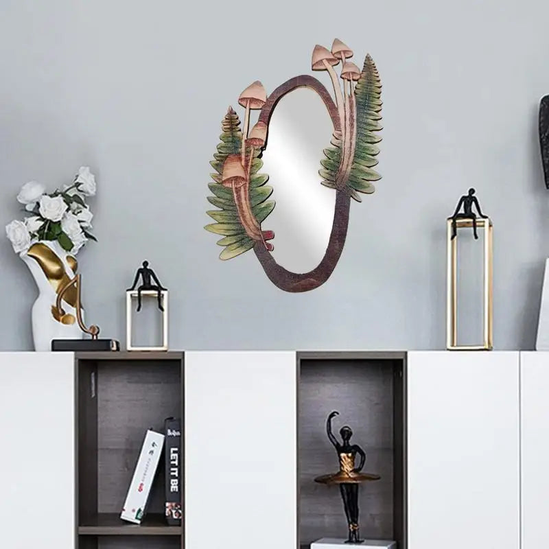 Decorative Wall Mirror Wooden Mushroom Forest Mirror Retro