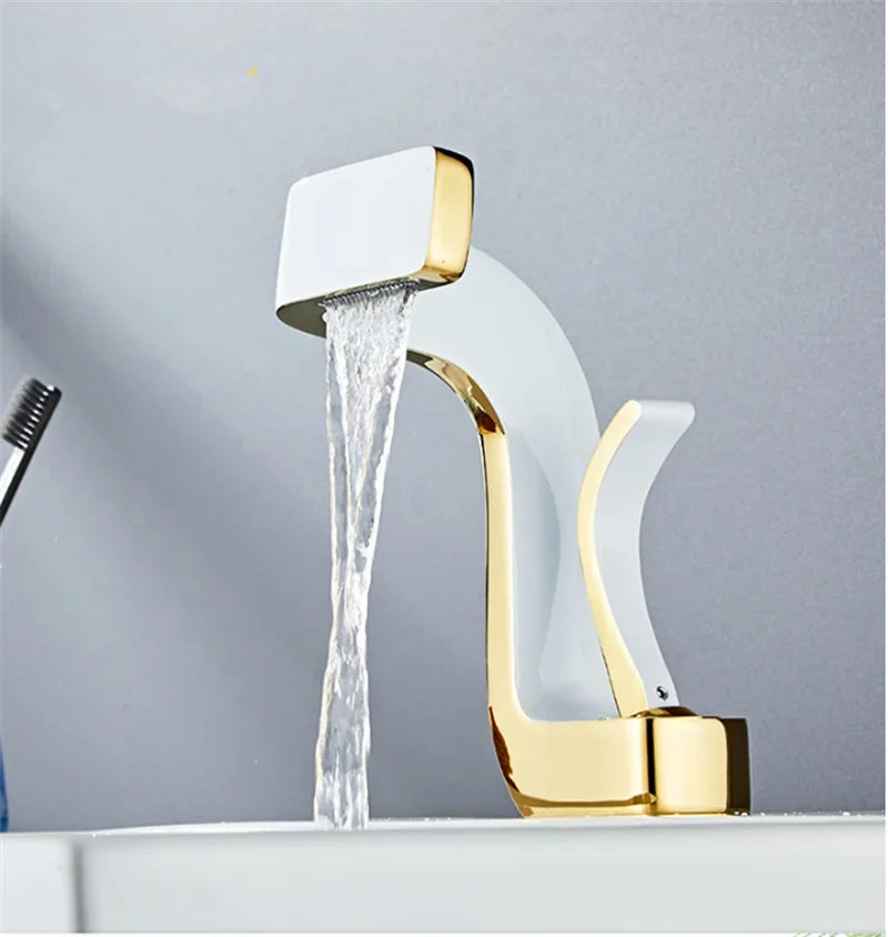Bathroom Faucet Brass Gold White Bathroom Basin Faucet