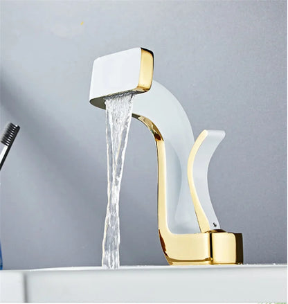 Bathroom Faucet Brass Gold White Bathroom Basin Faucet