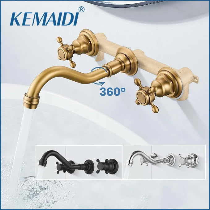 Kemaidi Bathroom Faucet Antique Brass Wall Mounted Bathroom