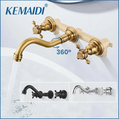 Kemaidi Bathroom Faucet Antique Brass Wall Mounted Bathroom