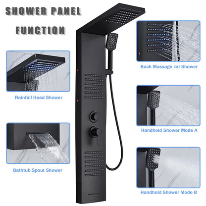 Rozin Black Shower Column Led Rainfall Bathroom Faucet