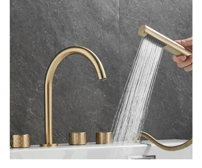 Gray Luxury Brass Deck-Mounted 5-Holes Bathroom Bath Tub