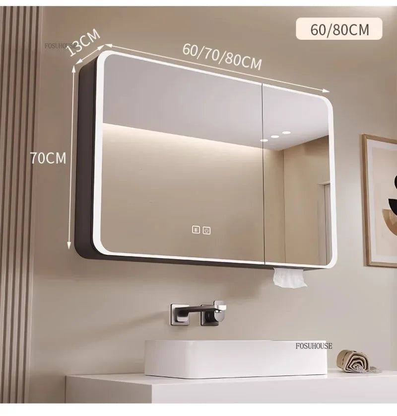 Minimalist Modern Arc-Shaped Smart Bathroom Mirror Cabinets
