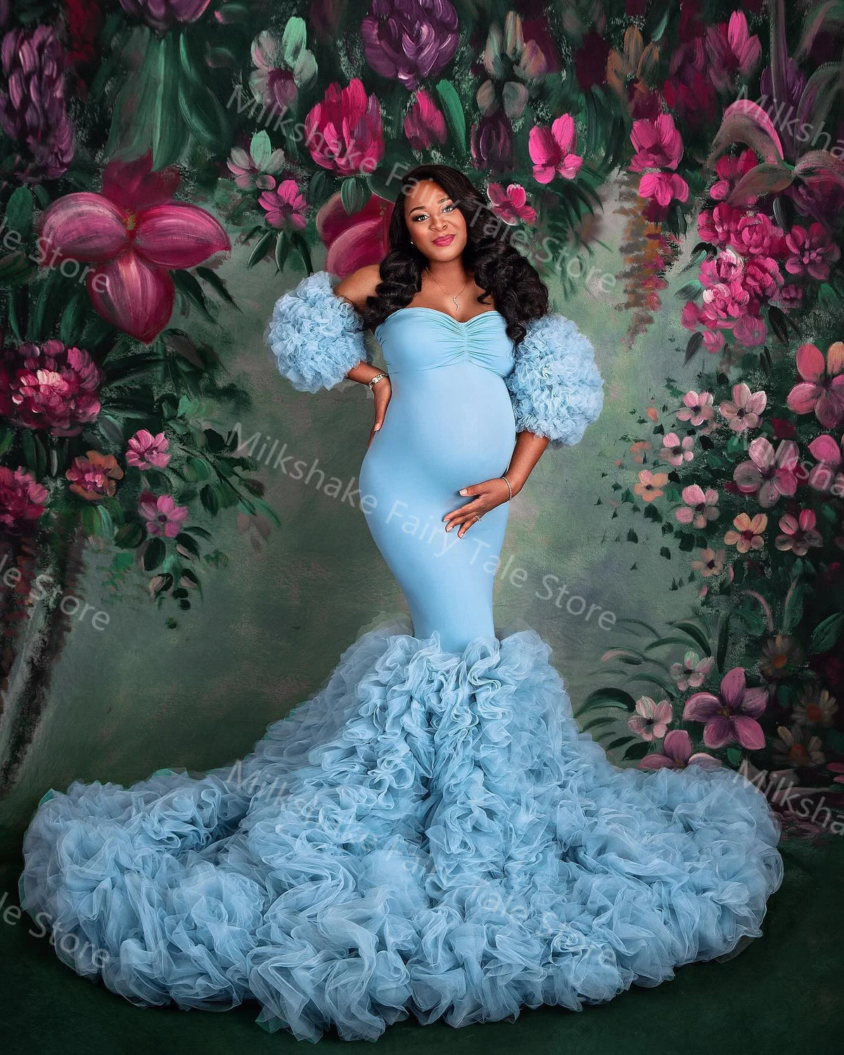 Extra Puffy Blue Maternity Robes Photography Vintage Tiered