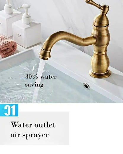 Antique Brass Basin Faucet 360 Rotation Handle Deck
