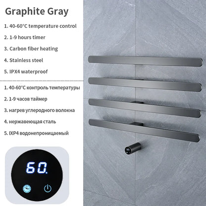 Gray Bathroom Towel Warmer Hidden Wires Electric Heated