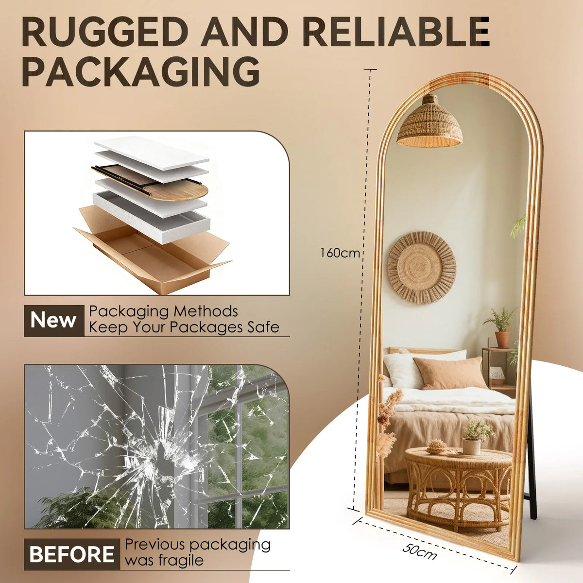 Arc Full Body Mirror 160x50cm Solid Wood Frame