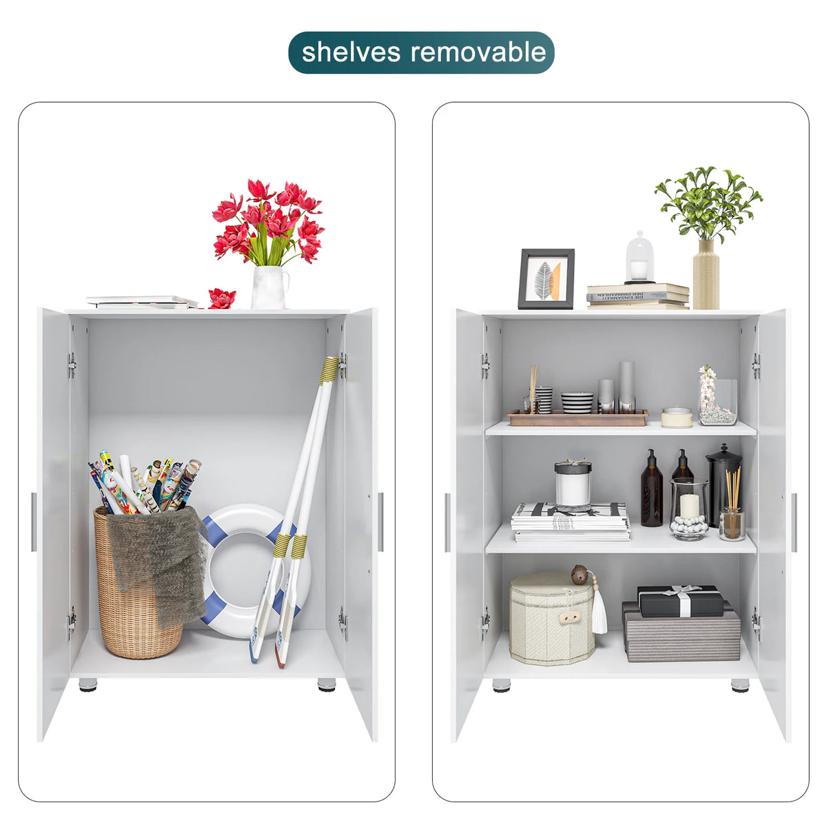 Eugad White Bathroom Cabinet Adjustable Shelves Doors