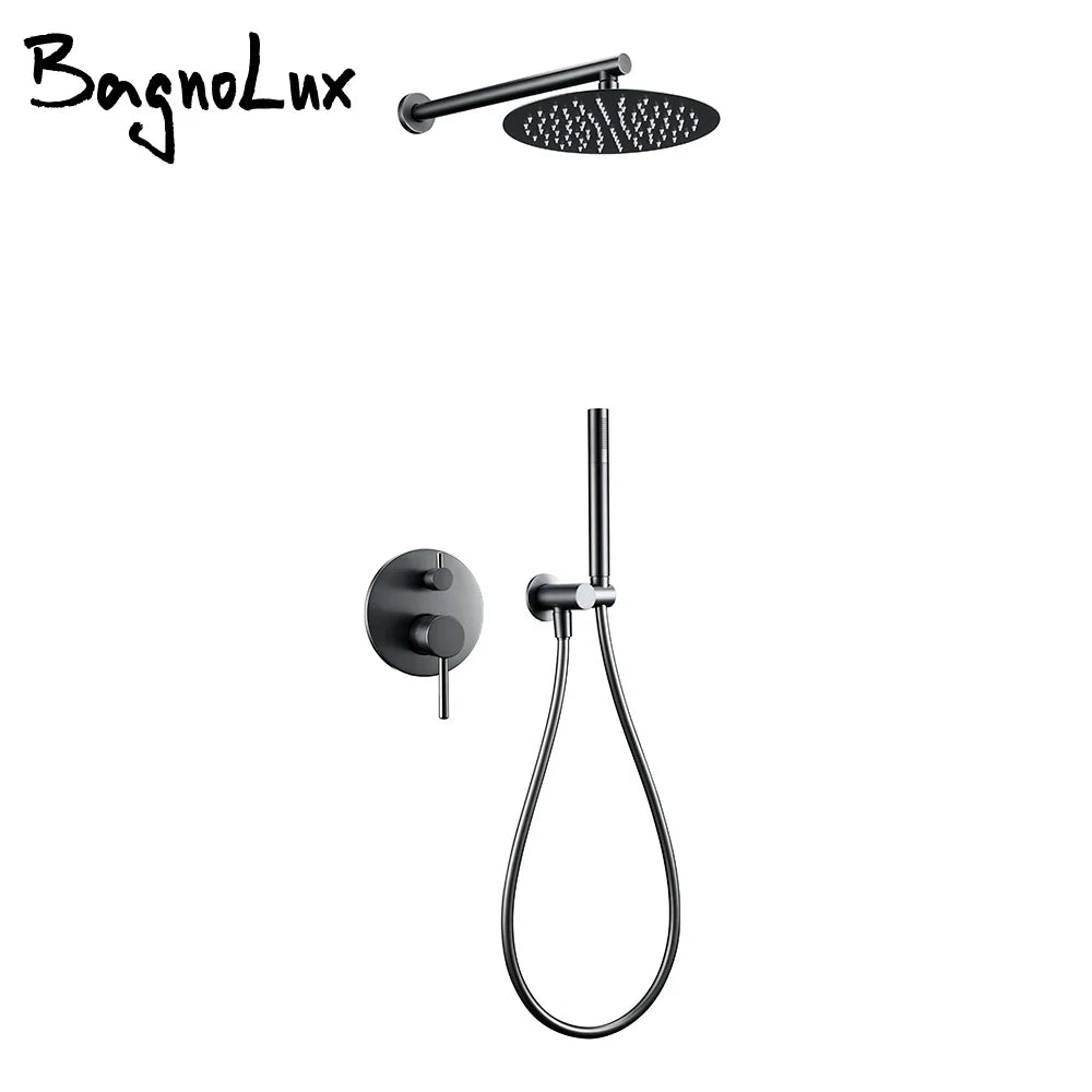 Bagnolux Gun Gray Bath Shower Brass Head Rianfall