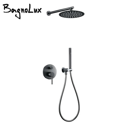 Bagnolux Gun Gray Bath Shower Brass Head Rianfall