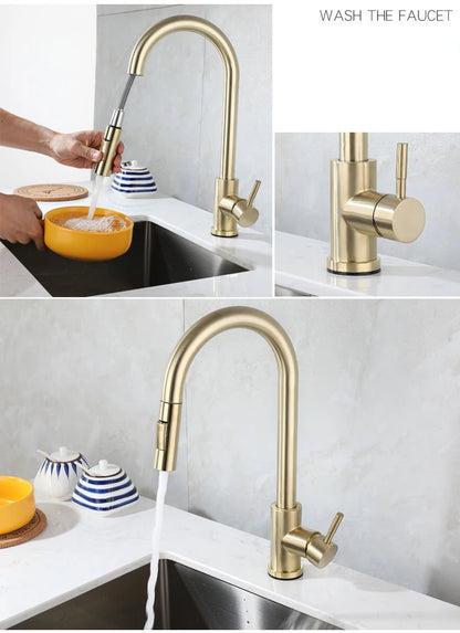 Brushed Gold Touch Faucets 304 Stainless Steel Cold