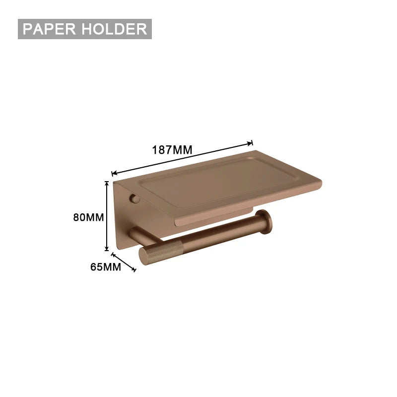 Brushed Rose Gold Brass Knurling Toilet Brush Holder