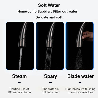 High-End Touch Black Faucet Brass Pull-Out Design Three-Function