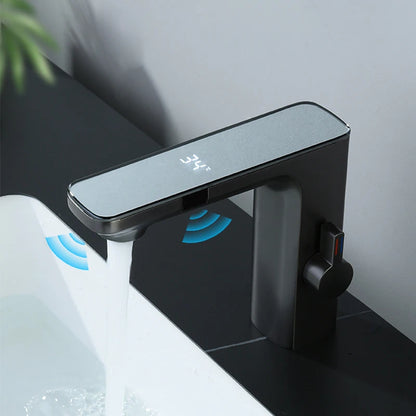 Gun Grey Smart Sensor Basin Faucet Digital Display