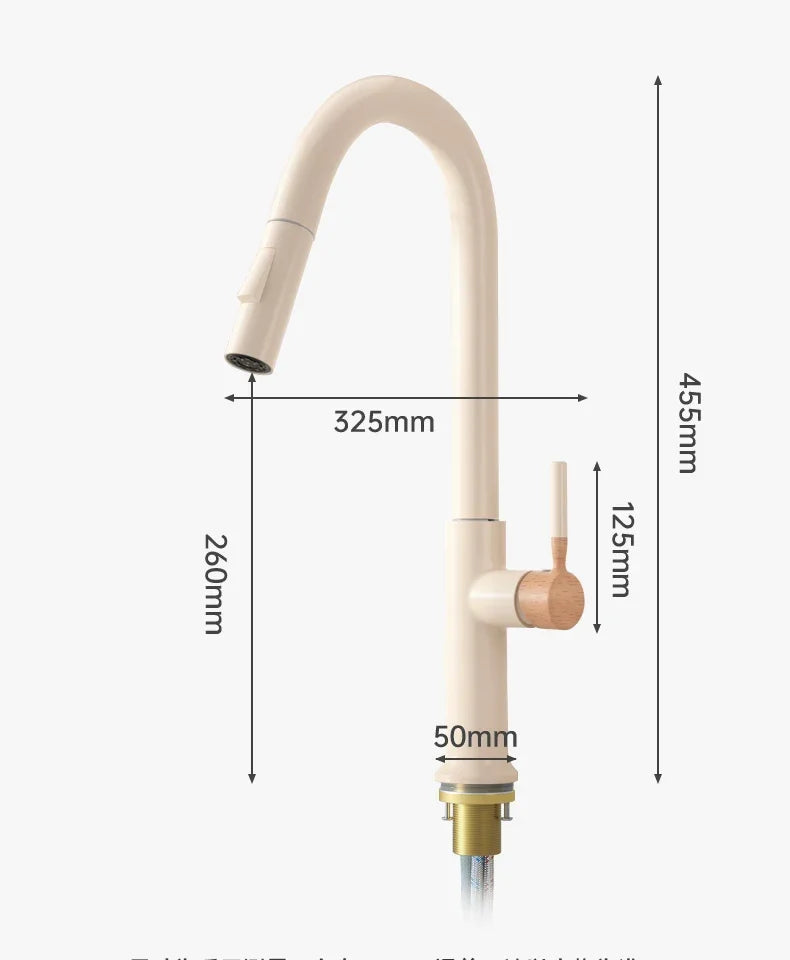 Cream Wooden Handle All Copper Faucet - Pull-Out