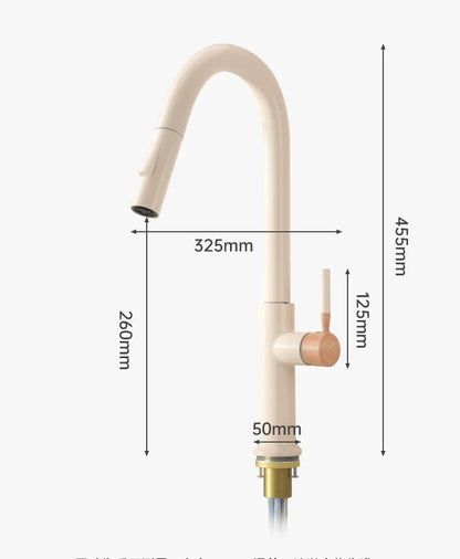 Cream Wooden Handle All Copper Faucet - Pull-Out