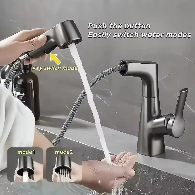 Pull Out Lift Faucet 360 Rotatable Bathroom Basin