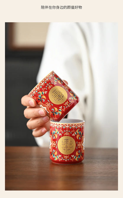 Double Happiness Enamel Wedding Tea Teacup Teapot Bridal
