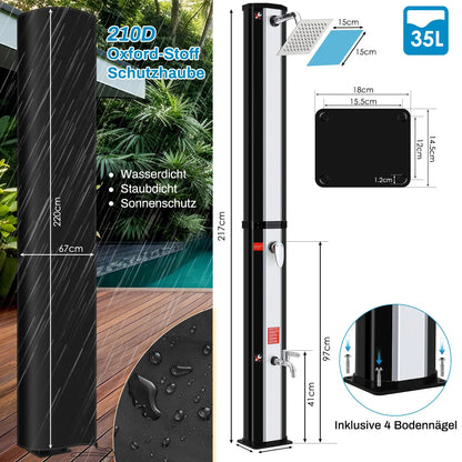 35l/40l/60l Solar Shower Column Panel Garden Beach Waterproof