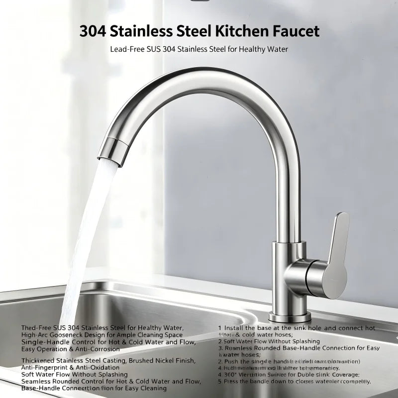 Punch-Free Black Nickel Bathroom Sink Faucet 360 Rotatable