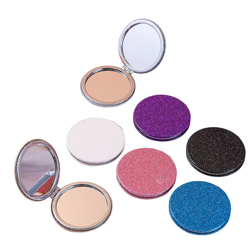 Glitter Round Folding Makeup Mirror Double Sided Pocket