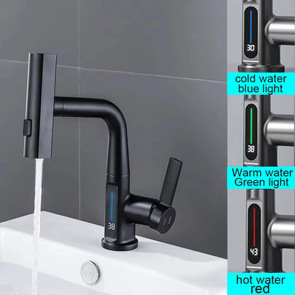Temperature Digital Display Basin Tap Pull Out Cold