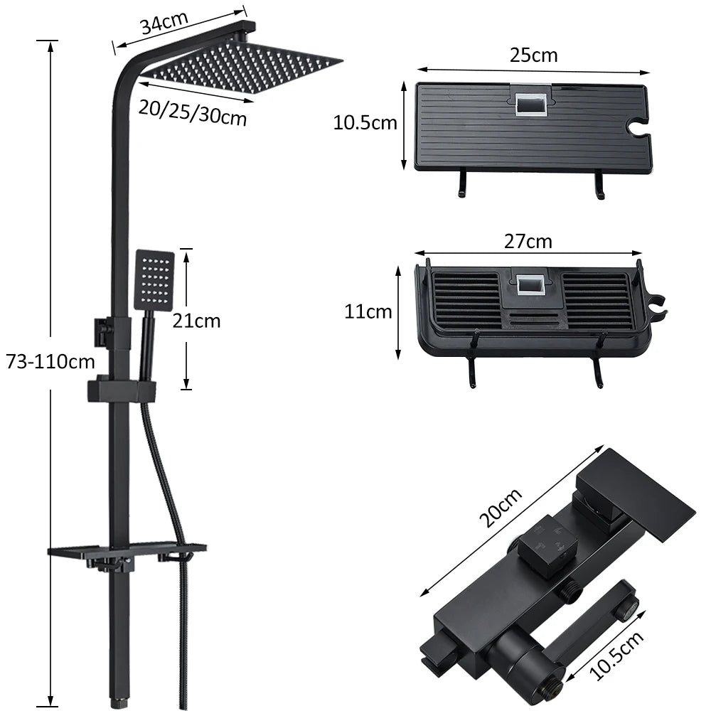 Black Chrome 3/4-Way Shower Faucet Rainfall Shower Cold