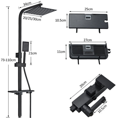 Black Chrome 3/4-Way Shower Faucet Rainfall Shower Cold