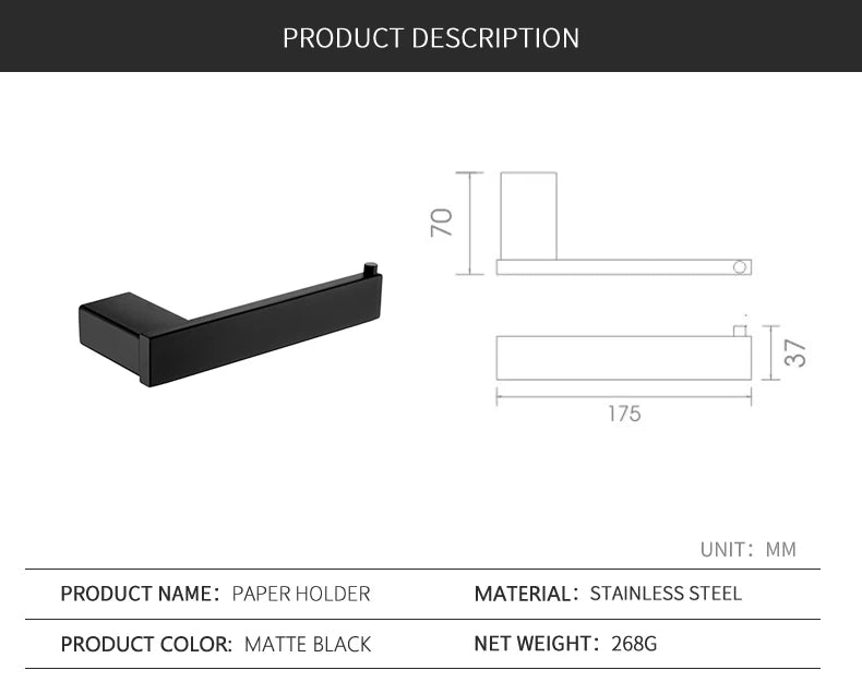 Matte Black Bathroom Hardware Towel Rack Shelf Hook