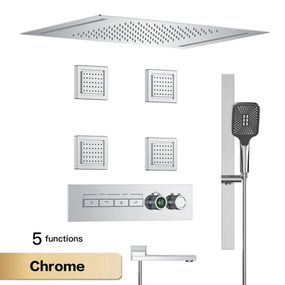 Luxury Gun Grey Brass Thermostatic Shower System Ceiling-Embedded
