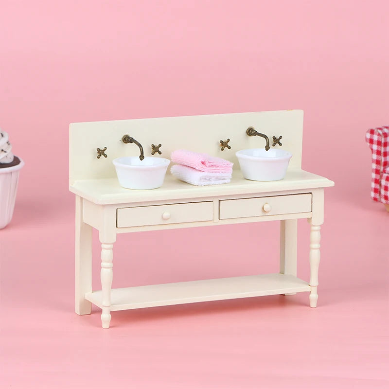 12 Dollhouse Miniature Wooden Bathroom Sink Cabinet Wash
