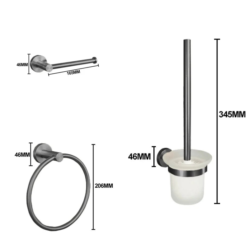 Grey Bathroom Hardware Kit Stainless Steel Round Wall