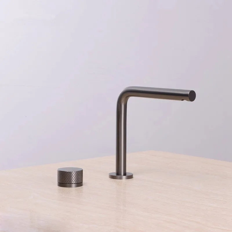 Brushed Gold Bathroom Faucet Two Holes Gun Grey