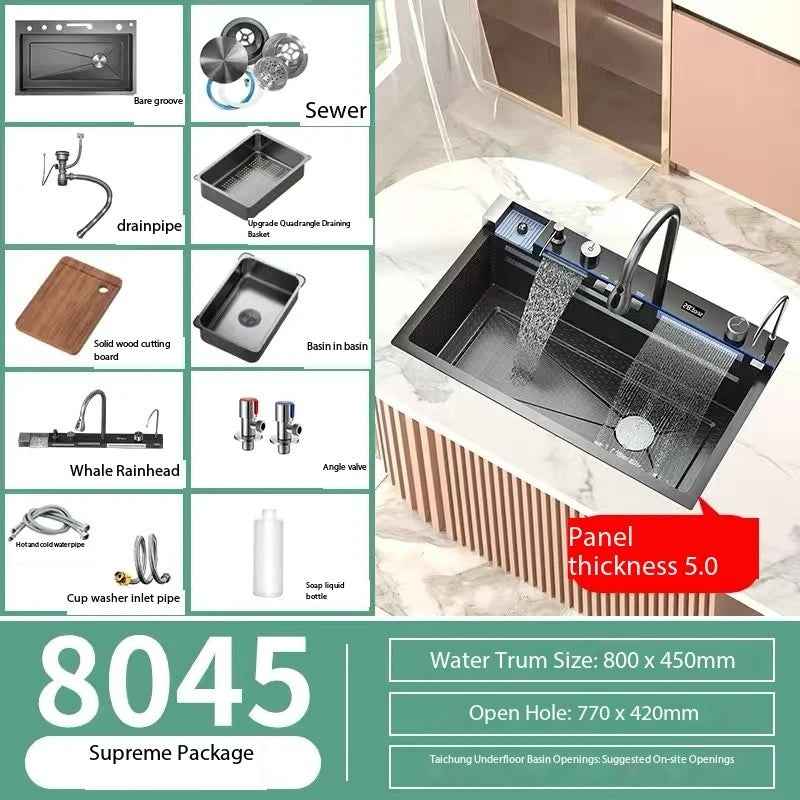 0mm Double Waterfall Sink Embossed Stainless Steel Sink
