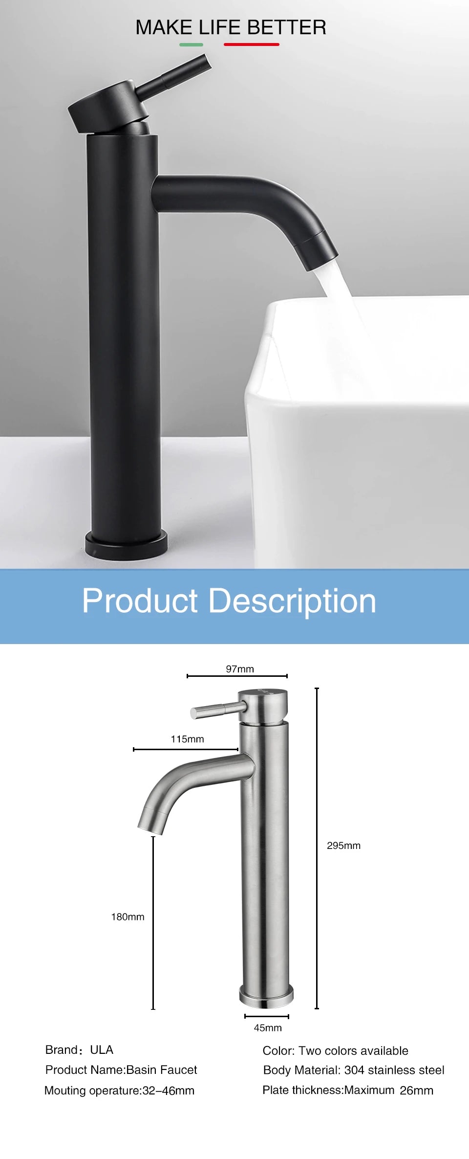 Ula G1/2 Basin Faucet Waterfall Bathroom Sink Faucet