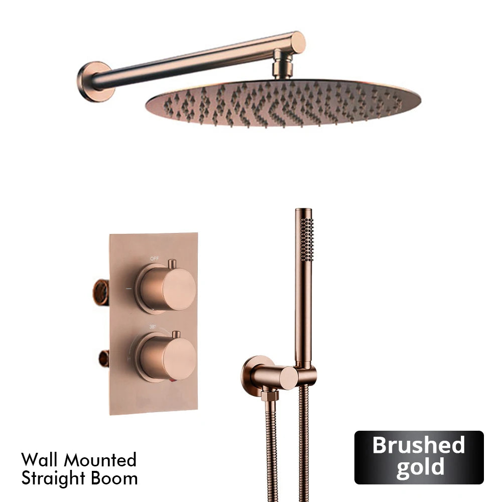 Bathroom Faucet Dial Way Brushed Gold Thermostat Shower