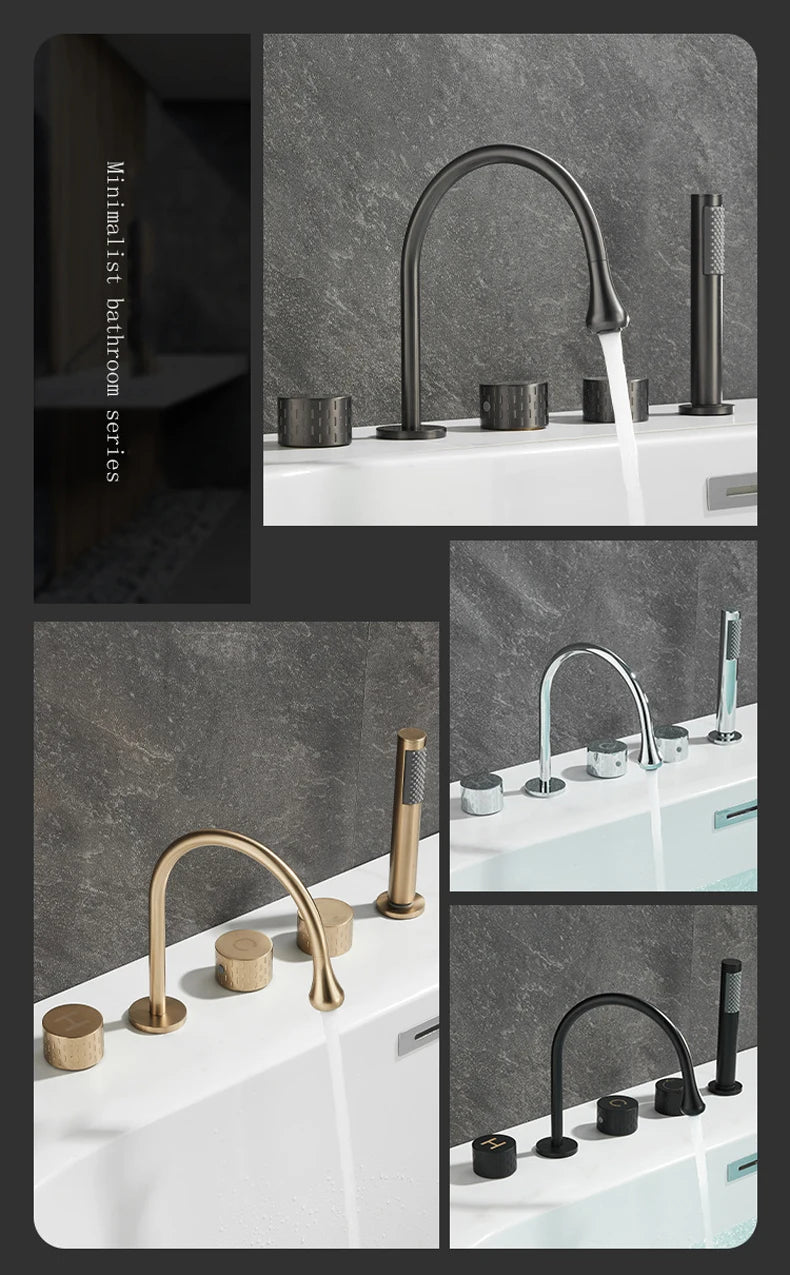 Gray Luxury Brass Deck-Mounted 5-Holes Bathroom Bath Tub