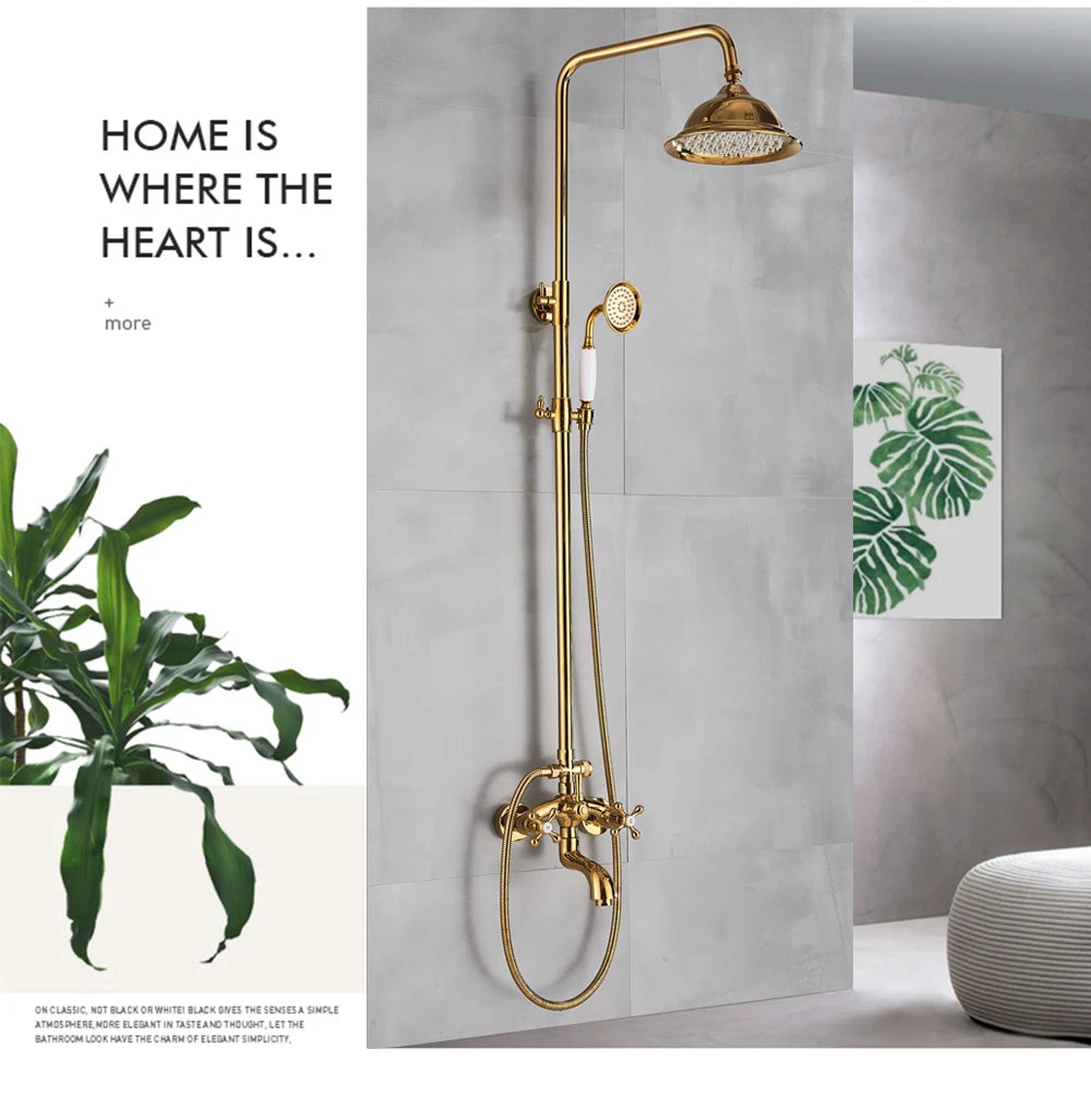 Golden Shower Bathroom Bath Shower Faucet Brass Swivel
